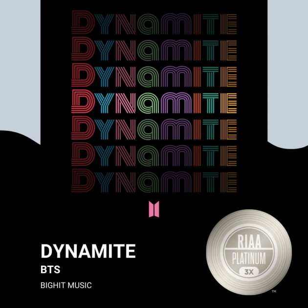 방탄소년단_Dynamite_RIAA 트리플 플래티넘 인증. RIAA제공