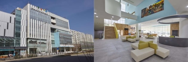 '푸르메재단 넥슨어린이재활병원' 전경(왼쪽)과 내부 모습. / 사진=넥슨 제공