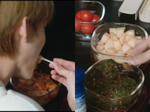 김치를 먹는 아이돌/사진=아이치이 '변성니적나일천 : 네가 된 그날' 영상 캡처