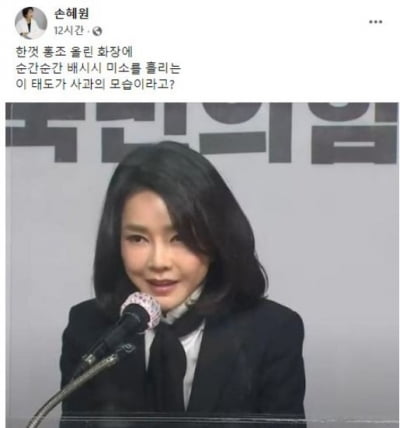 손혜원, 김건희 '얼평' 지적받자 "제가 틀린 말 했나요?"