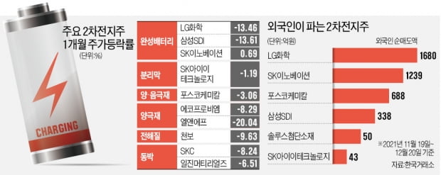 '배터리 3총사' 방전됐나…소재株도 휘청