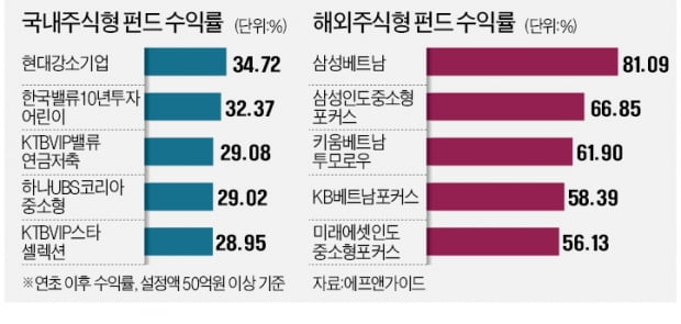 현대강소기업 34%·삼성베트남펀드 81% '수익률 톱'