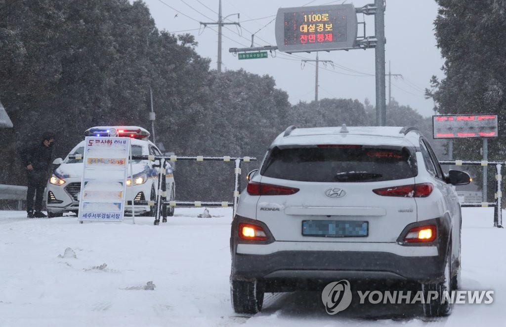 제주, 강추위에 폭설…항공기 43편 결항, 낙상사고 속출(종합)