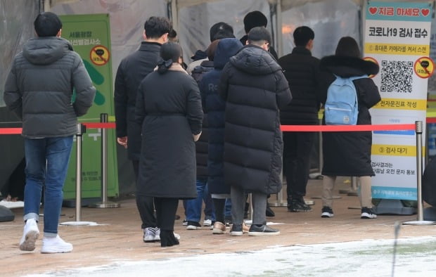 서울 중구 서울시청 앞에 마련된 임시선별진료소에서 시민들이 코로나19 검사를 받기 위해 줄을 서있다. /사진=연합뉴스