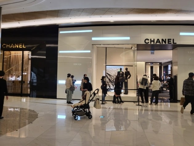 서울 잠실에 있는 한 백화점 앞에서 샤넬 매장 입장을 기다리는 고객들이 긴 줄을 선 채 개장을 기다리고 있다. /안혜원 기자