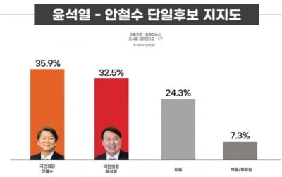 '야권 단일화' 지지도 조사서 안철수 35.9%·윤석열 32.5%