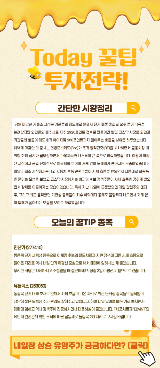 오늘 장 상승유망주 및 투자전략 공개!