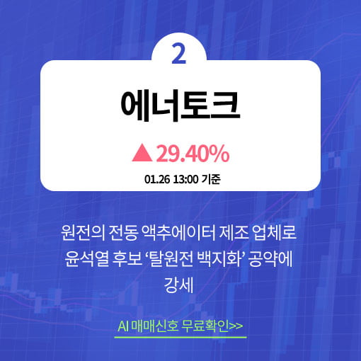 오후장 급등주 PICK 5 - 푸른기술, 에너토크, 대원전선...