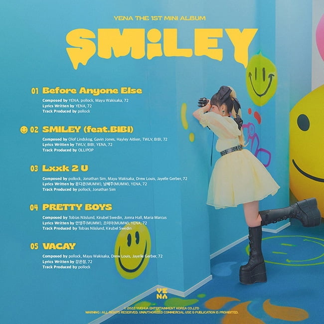 최예나, 솔로 데뷔 앨범 '??? (SMiLEY)' 트랙리스트 공개…타이틀곡 'SMILEY' 비비 피처링 지원사격