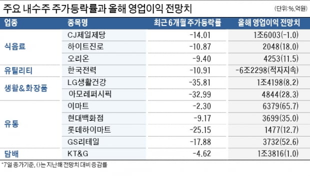 움츠러든 내수株 올해는 숨통 트일까…"이마트·현대百 저평가"