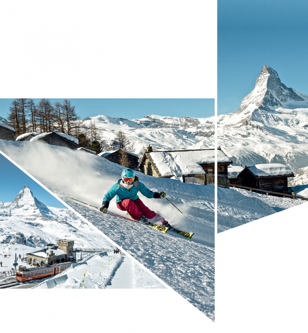 케이블카와 톱니바퀴 열차를 타고 산 정상까지 올라 자연 눈을 타며 스키를 즐길 수 있다.
마테호른 산이 내려다보이는 체르마트는 스위스 사람들도 최고로 꼽는 스키 명소다.  