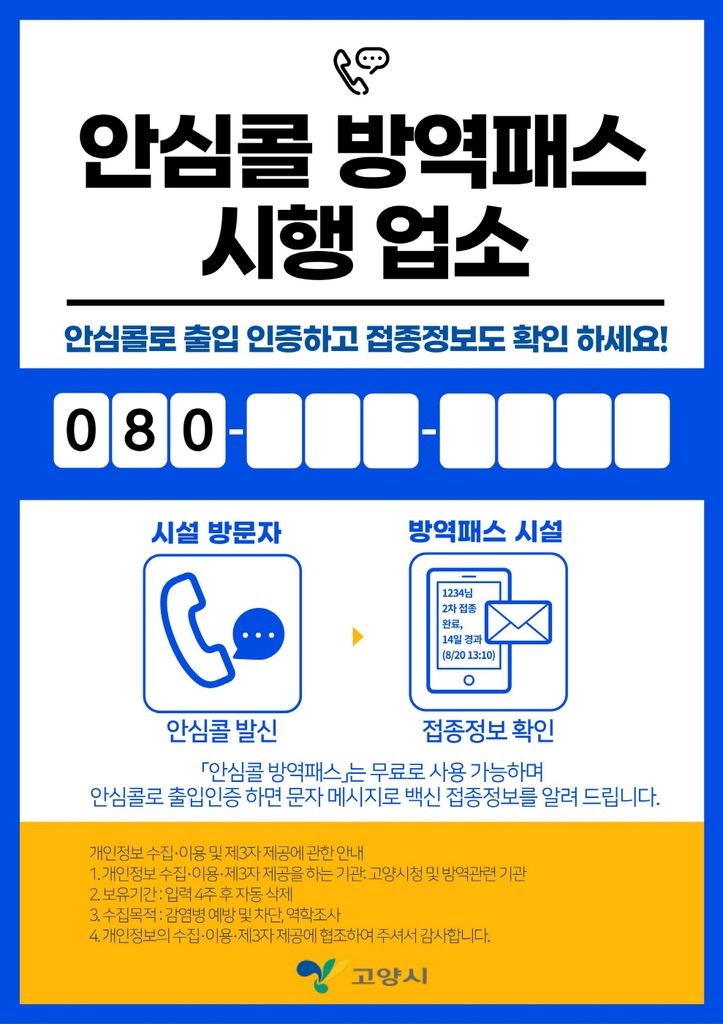 고양시 '안심콜 방역패스' 20일 만에 1만6천 업소로 확산