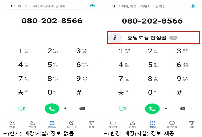 코로나19 안심콜 번호 입력시 매장명 자동표출…충남 시범시행