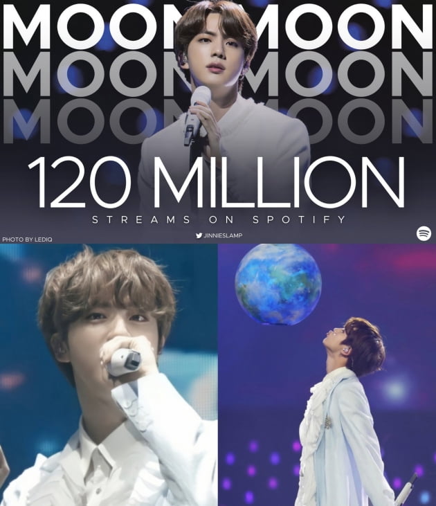 방탄소년단 진, 팬을 향한 세레나데 'Moon' 스포티파이 1억 2000만 돌파