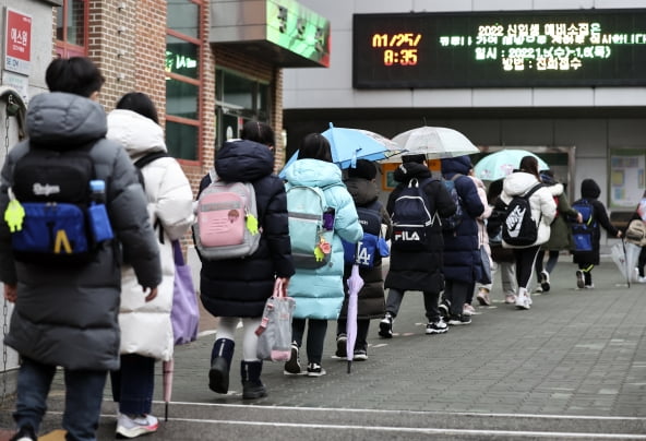 거리두기하며 등교하는 초등학생들 [사진=연합뉴스]