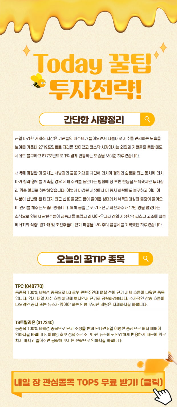 투데이 주요시황과 종목 2선 (확인)