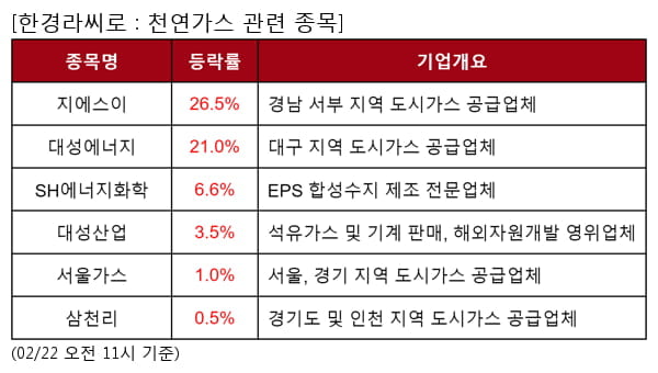 지에스이,대성에너지,SH에너지화학,대성산업,서울가스,삼천리