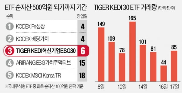 'TIGER KEDI 30 ETF' 6일 만에 순자산 500억 돌파