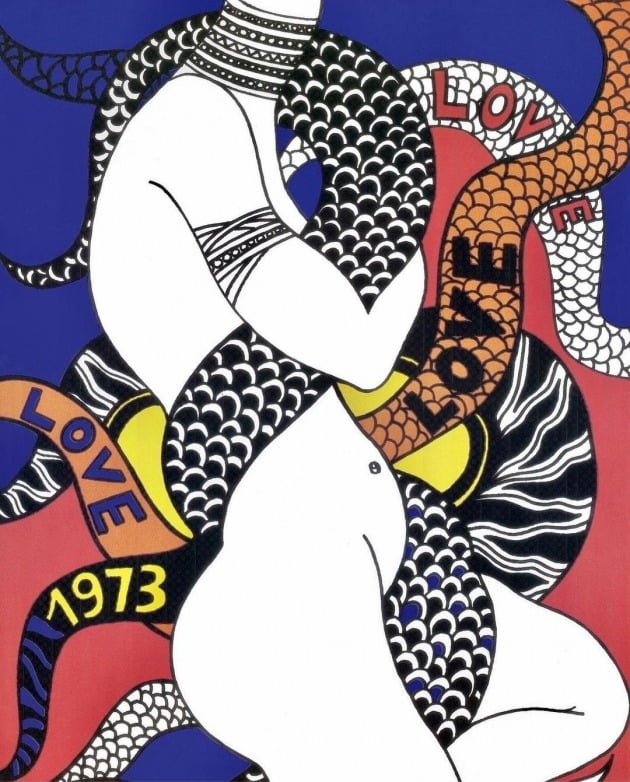 이브 생 로랑의 1973년 인사 카드. 그의 인사 카드와 작품엔 뱀이 단골로 등장한다.