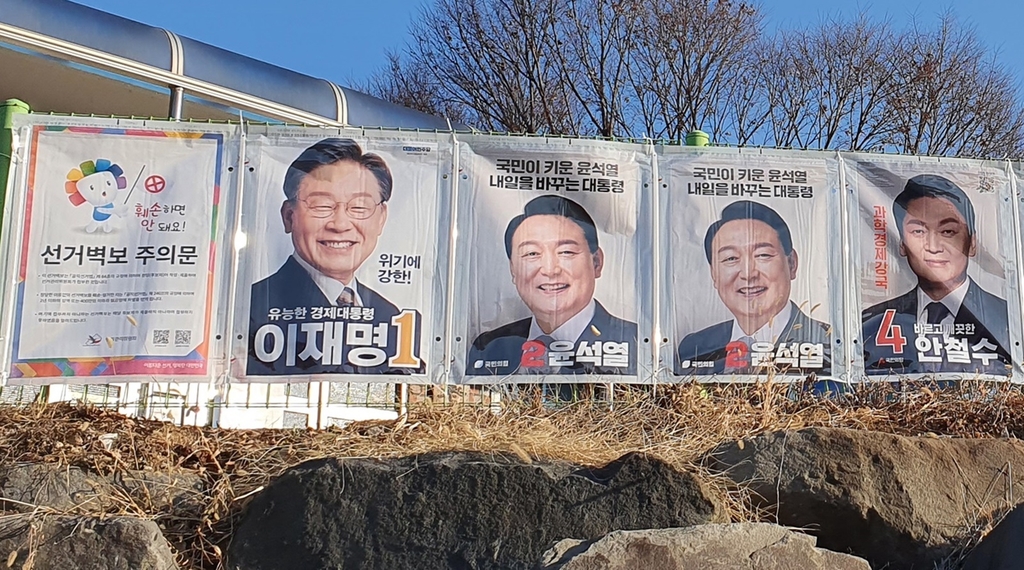부여서 심상정 빠지고 윤석열 포스터 두 장인 선거벽보 발견