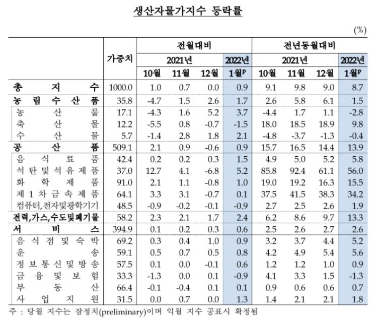 1월 생산자물가, 전월보다 0.9%↑…유가 상승 등 영향