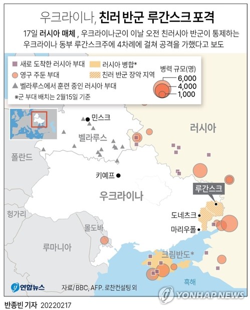 러 매체 "우크라, 친러 반군 지역 4차례 공격"…우크라는 반박(종합2보)