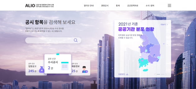 공공기관 통합 공시 사이트 공공기관 알리오(Alio). 사진=알리오 홈페이지 캡쳐
