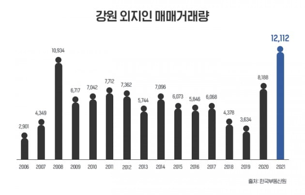 강원 외지인 매매거래량. 사진=더피알