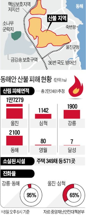 금강송 군락지까지 옮겨붙어…건국이래 '최악 산불' 되나