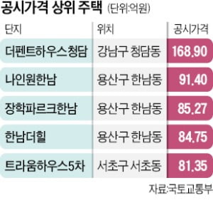 가장 비싼 아파트는 169억 '더펜트하우스 청담'