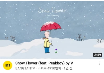 방탄소년단 뷔 자작곡 'Snow Flower', 유튜브 스트리밍 4100만 돌파..'아름다운 힐링'