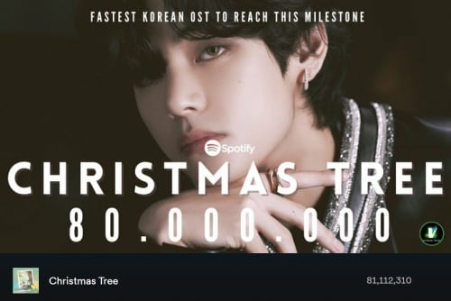 방탄소년단 뷔, ‘Christmas Tree’ 스포티파이 스트리밍 8000만 돌파