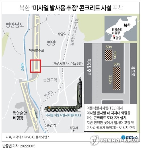 北 순안비행장에 'ICBM 발사용 추정' 시설물…美정찰기 출동