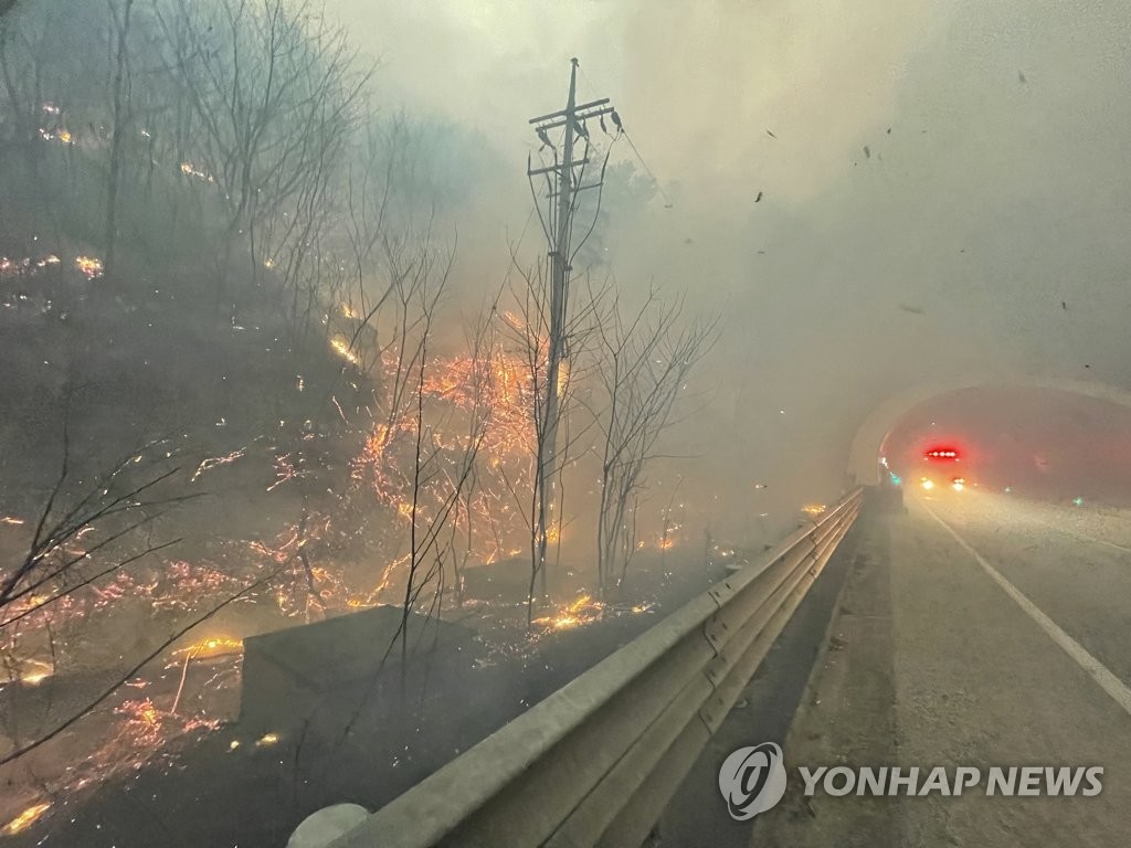 [르포] 울진-삼척 7번국도 주변 전쟁터 방불…10m앞 분간 어려워