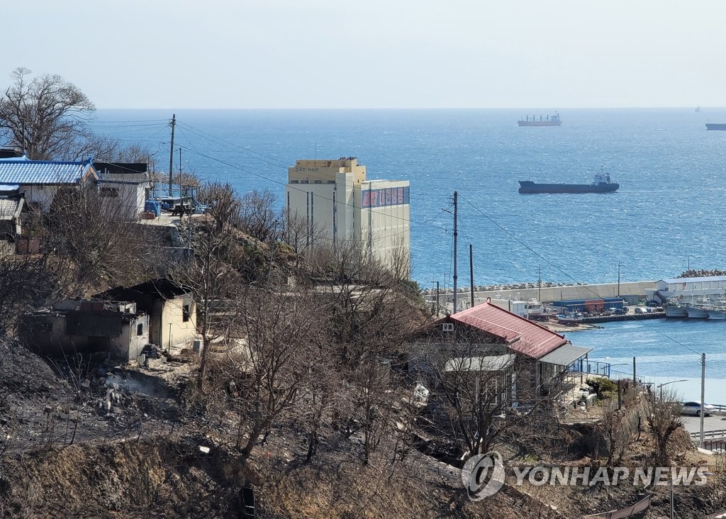 [동해안 산불] 주불진화 기대했는데…'연무' 복병에 헬기 진화 차질