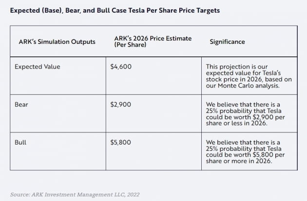 아크인베스트의 테슬라 주가 전망 / 자료=아크인베스트