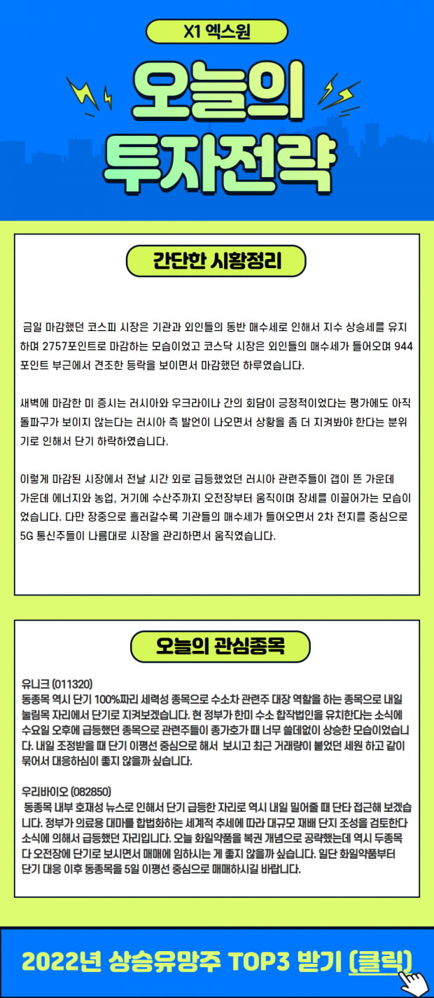 [4월 1일 투자전략] 오늘의 시황정리와 함께 잡는 관심종목!