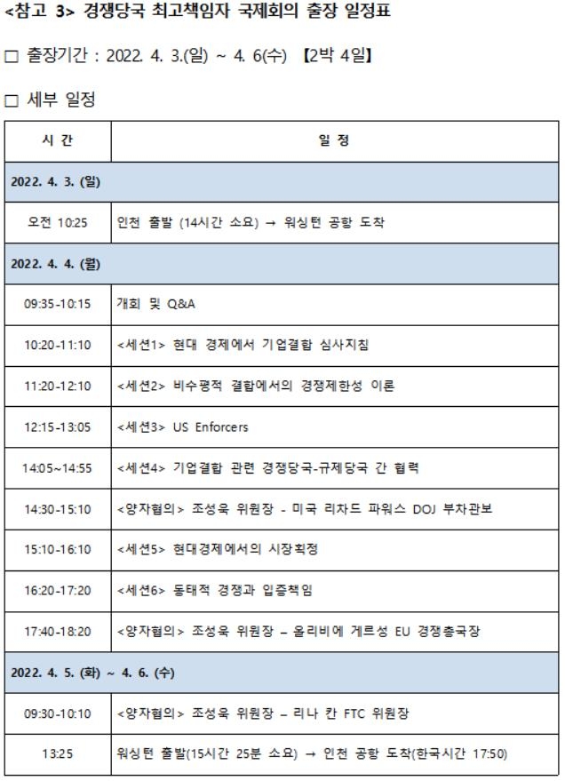 위원장 미국 출장 논란에…상세 일정표까지 공개한 공정위