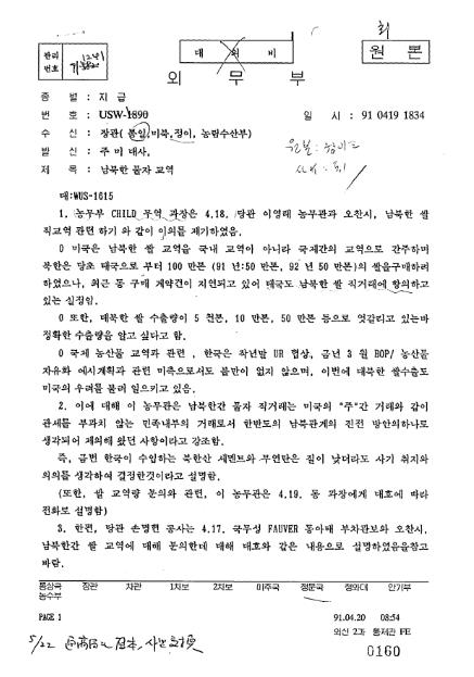 [외교문서] 美농업계, 남북 쌀 교역에 "수출시장 교란" 발목