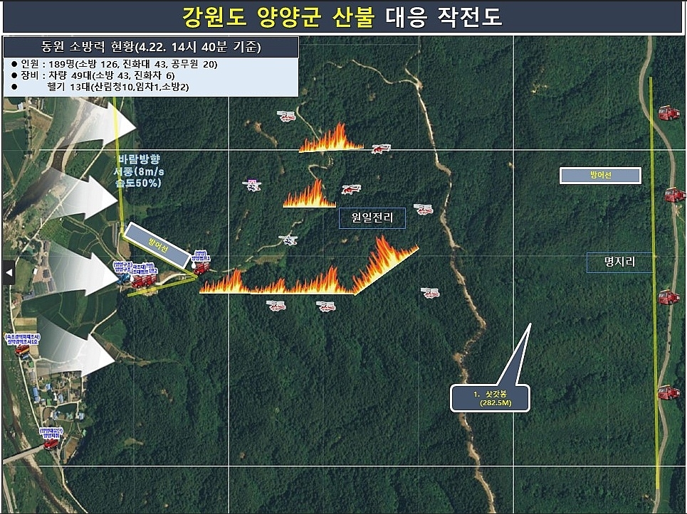 건조·강풍특보 속 양양서 산불…당국 '산불 2단계' 격상(종합)