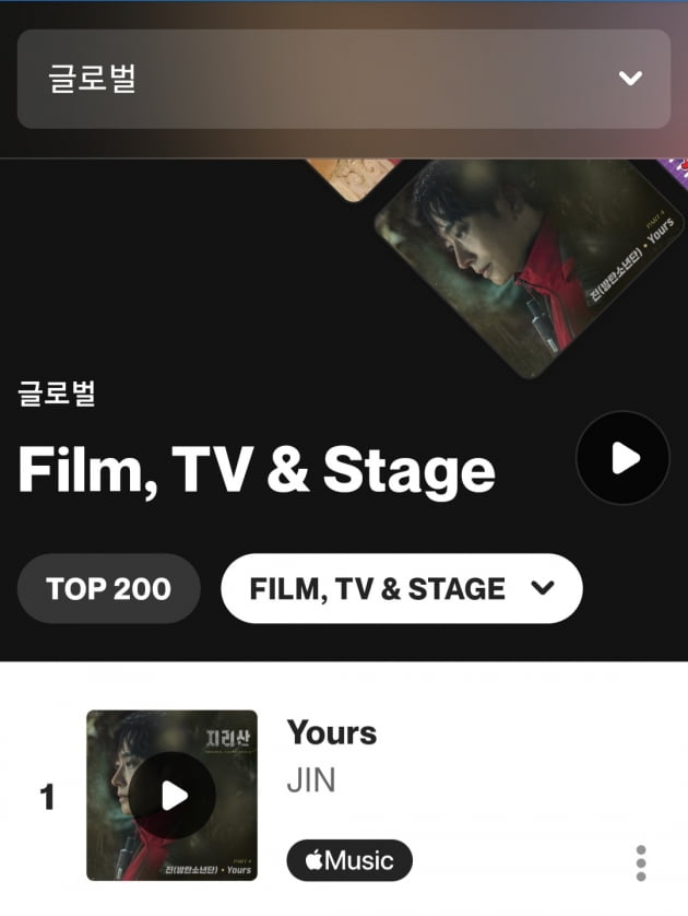 방탄소년단 진, 날개 달은 ‘Yours’ 샤잠 일본 TOP 200 4일 연속 1위