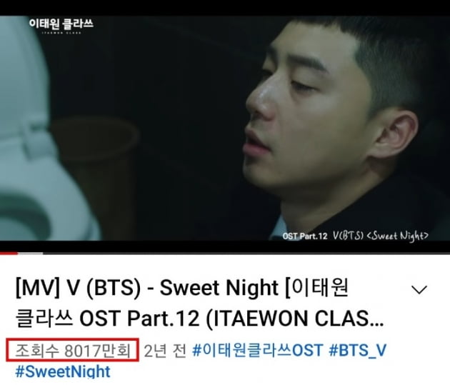 방탄소년단 뷔 자작곡 'Sweet Night', 여전히 뜨겁다…MV 8천만뷰 돌파