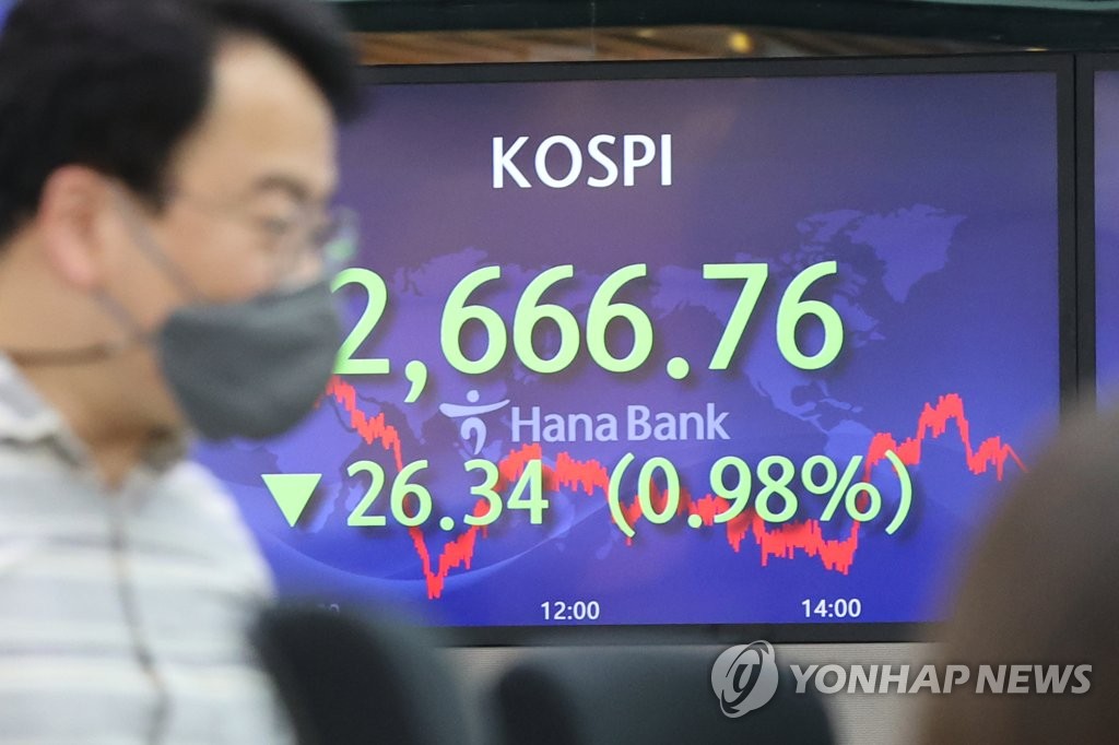 코스피, 인플레 경계감에 0.98%↓…삼성전자 나흘째 신저가(종합)