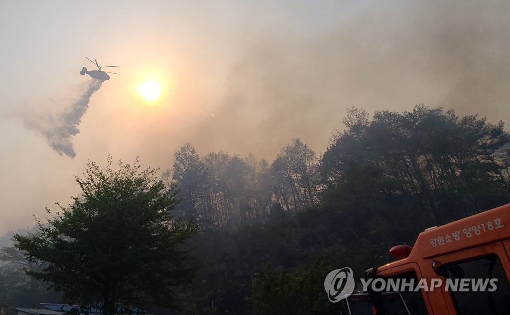 건조·강풍특보 속 양양서 산불…당국 '산불 2단계' 격상(종합)