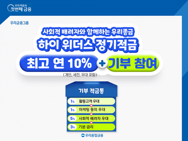 우리종합금융, 최고 연 10%‘하이 위더스 정기적금’출시&#13;