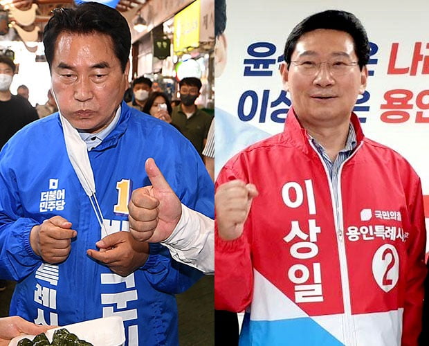  더불어민주당 백군기(왼쪽) ·국민의힘 이상일 경기 용인시장 후보. 사진=연합뉴스