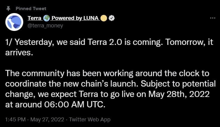 테라(LUNA) 2.0, 오는 28일 15시 론칭