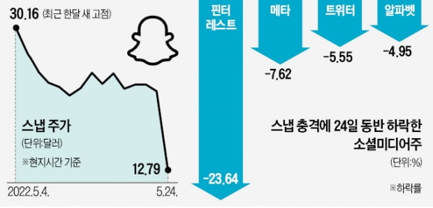 스냅, 43% 급락 '쇼크'…소셜미디어株 비상등