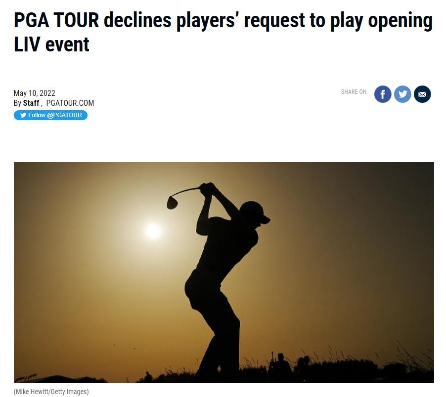 PGA 투어, 소속 선수 사우디 리브 대회 출전 요청 거부
