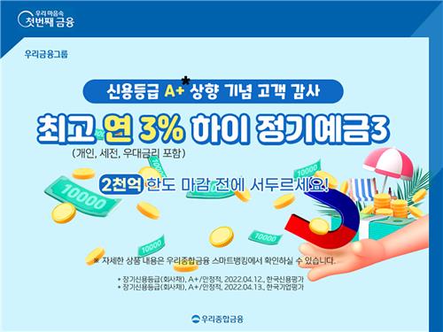 우리종합금융, 신용등급 A+ 상향 기념 '하이 정기예금3' 출시